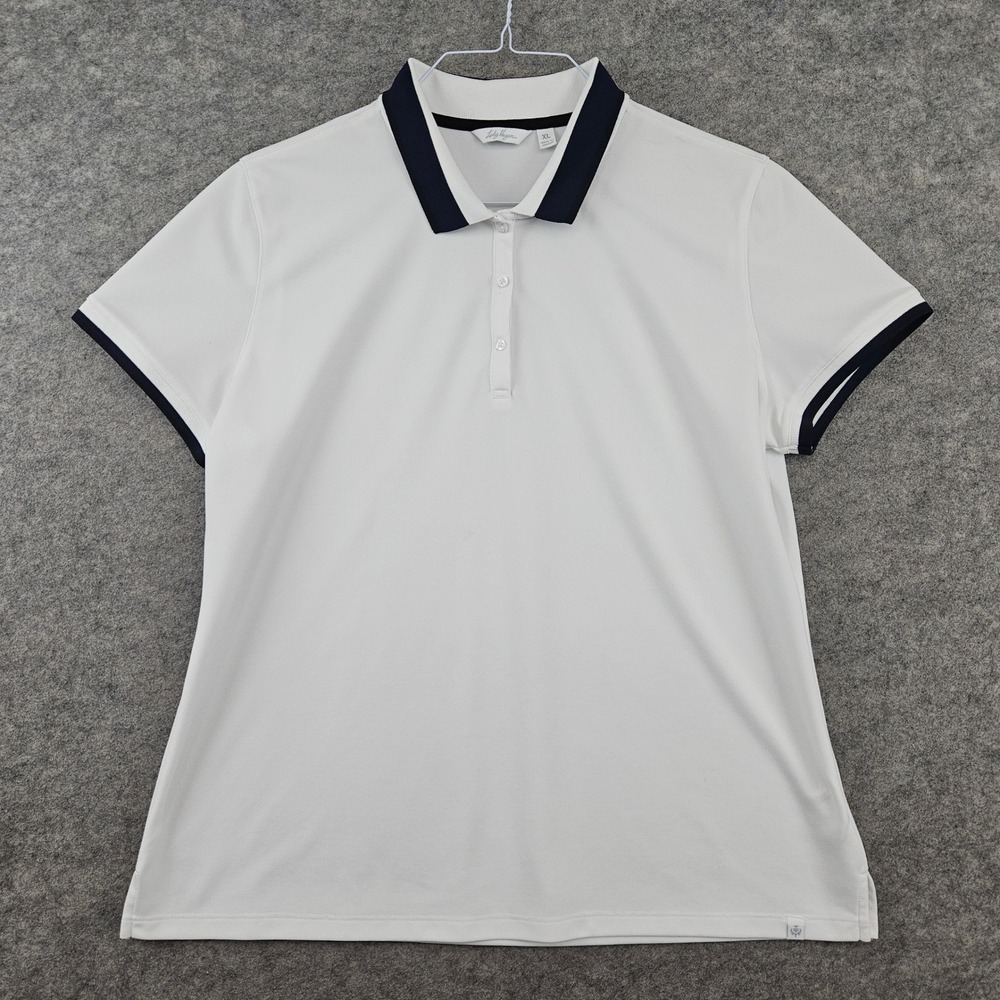 Lady Hagen Polo Shirt Womens XL White Navy Blue Short Sleeve Golf Athletic SPOTS